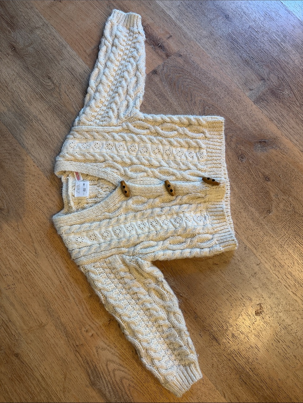 Zara Kids Cream Cable Knit Cardigan with Button Detail